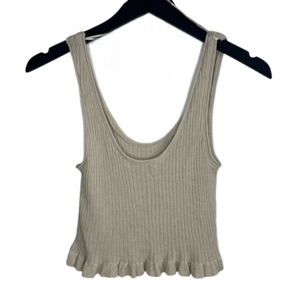 Zara Knit Ribbed Cropped Tank Top with ruffled trim.